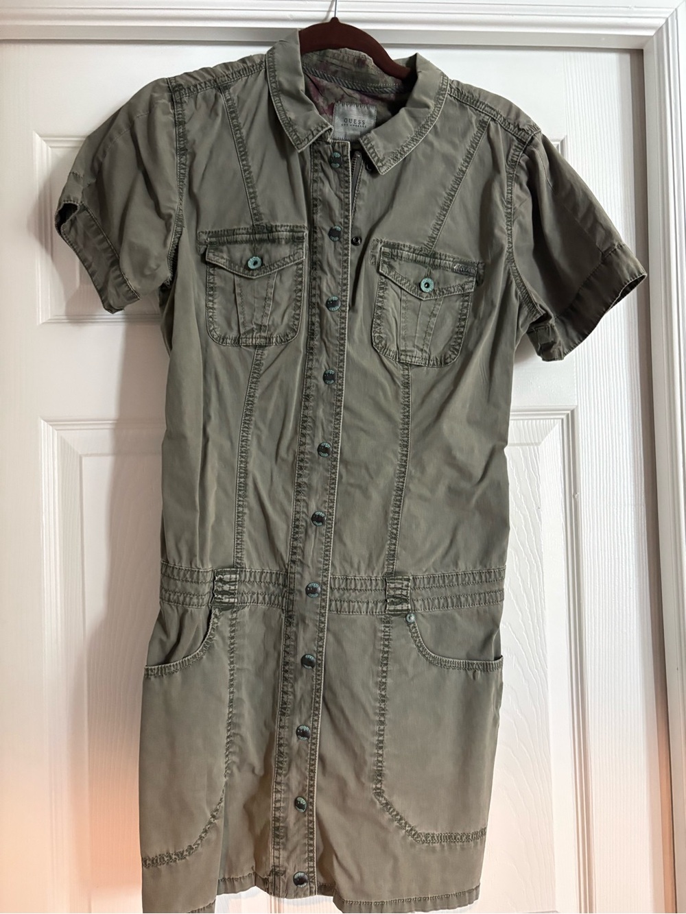 Guess Olive Green Utility Jacket with Subtle Pink Wash